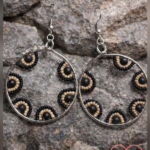 Black and Tan Beaded Hoop Earrings